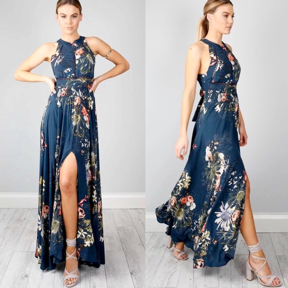 💥 LAST ONE Open Back Floral Halter Maxi Dress - Picture 3 of 7